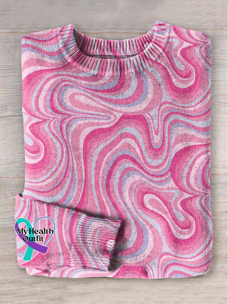 Women’s Pink Art Breast Cancer Awareness Vintage Casual Print Knit Pullover Sweater Multicolor / S