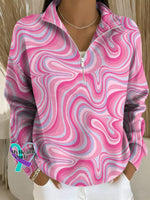 Breast Cancer Awareness Art Casual Long Sleeve Zip Sweatshirt Multicolor / S