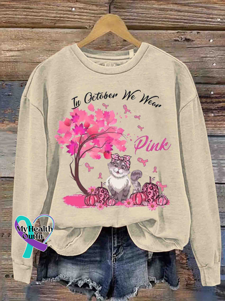 Breast Cancer Awareness Art Vintage Print Casual Sweatshirt Apricot / S