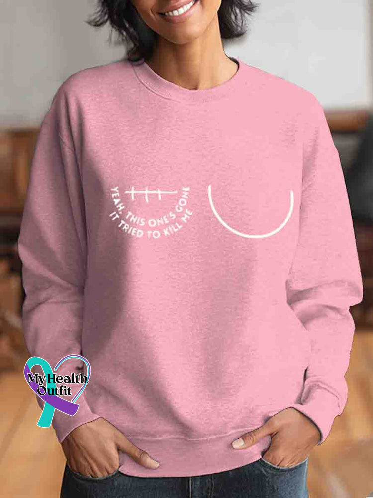 Breast Cancer Awareness Art Vintage Print Casual Sweatshirt LightPink / S