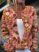 Breast Cancer Awareness Floral Print Buttoned Cardigan Sweater Multicolor / S