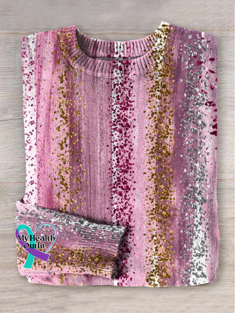 Breast Cancer Awareness Print Knit Pullover Sweater Multicolor / S