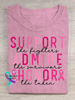 Breast Cancer Awareness Support Admire Honor Print Casual T-Shirt Pink / S