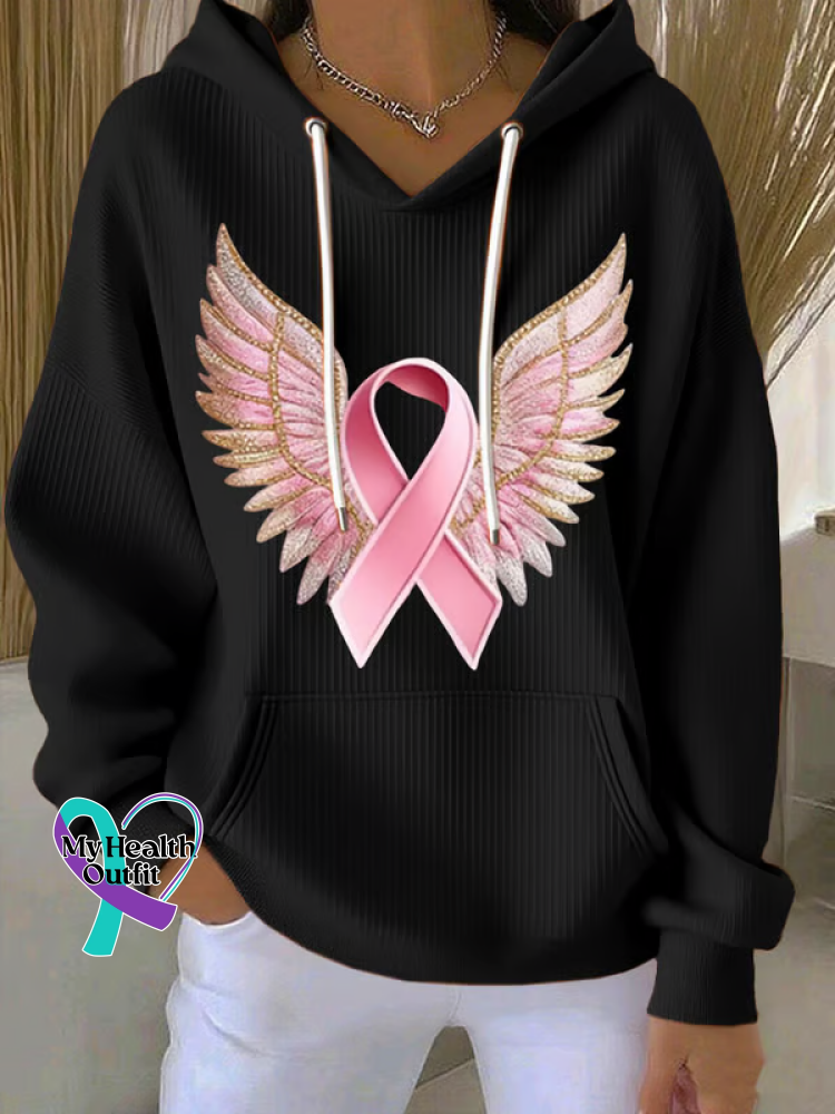 Breast Cancer Awareness Wings Casual Hoodie Sweatshirt Black / S