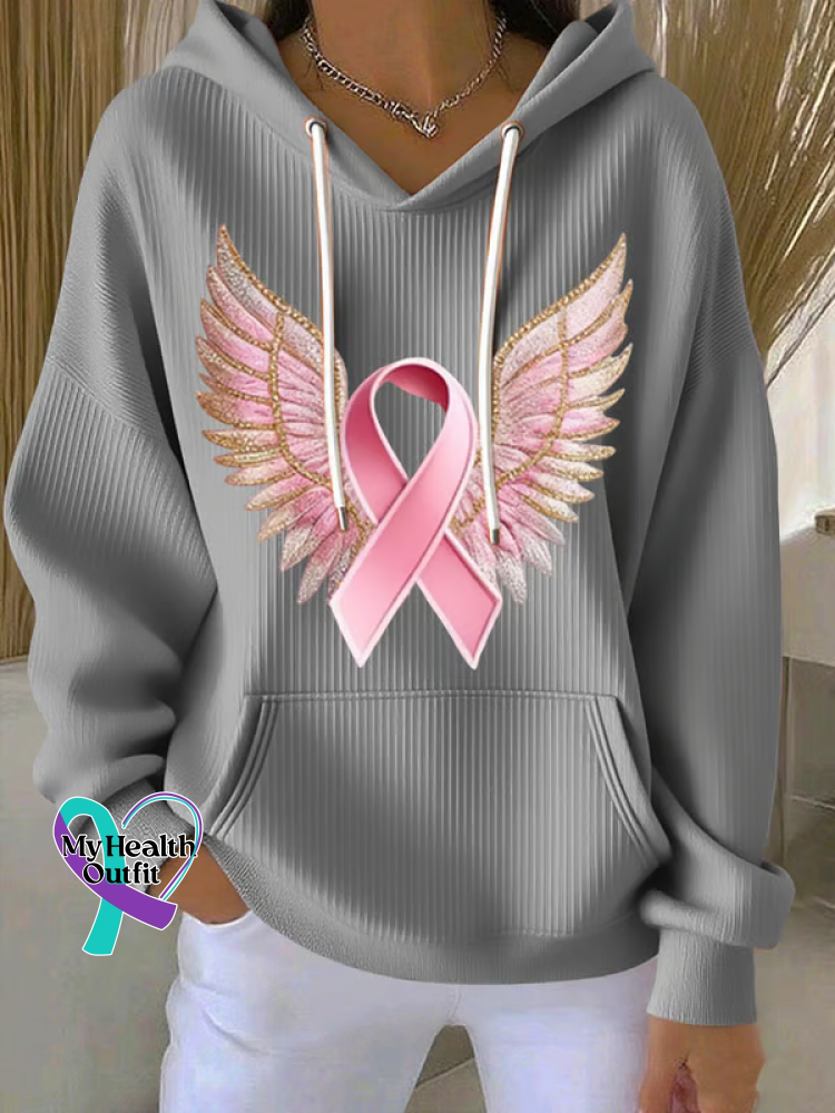 Breast Cancer Awareness Wings Casual Hoodie Sweatshirt Grey / S