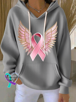 Breast Cancer Awareness Wings Casual Hoodie Sweatshirt Grey / S