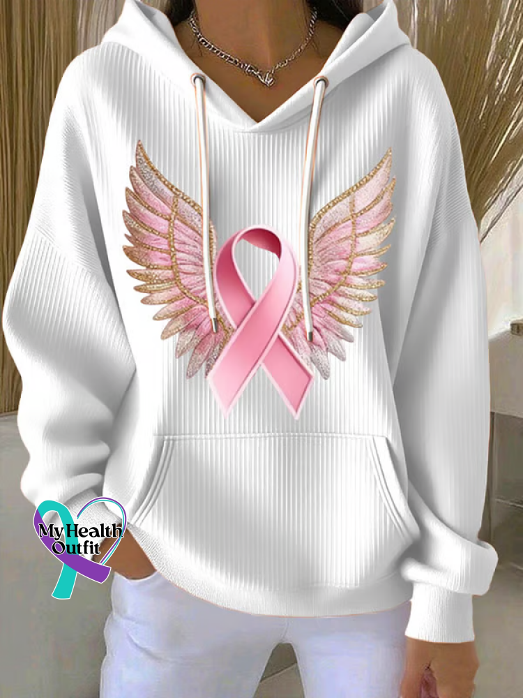 Breast Cancer Awareness Wings Casual Hoodie Sweatshirt White / S
