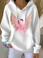 Breast Cancer Awareness Wings Casual Hoodie Sweatshirt White / S