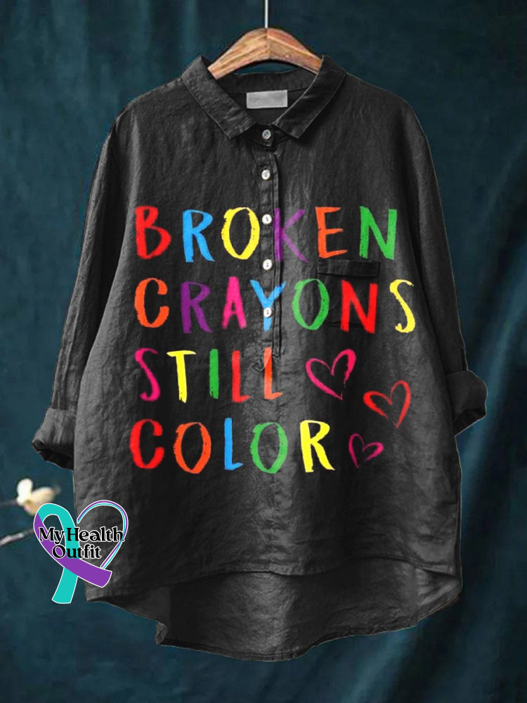 Broken Crayons Still Color Art Print Casual Shirt Multicolor / S