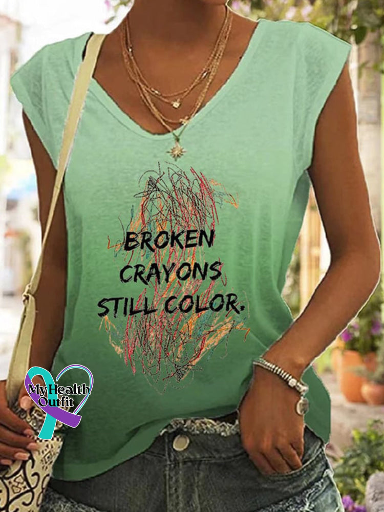 Broken Crayons Still Color Crew Neck Sleeveless Top Green / S
