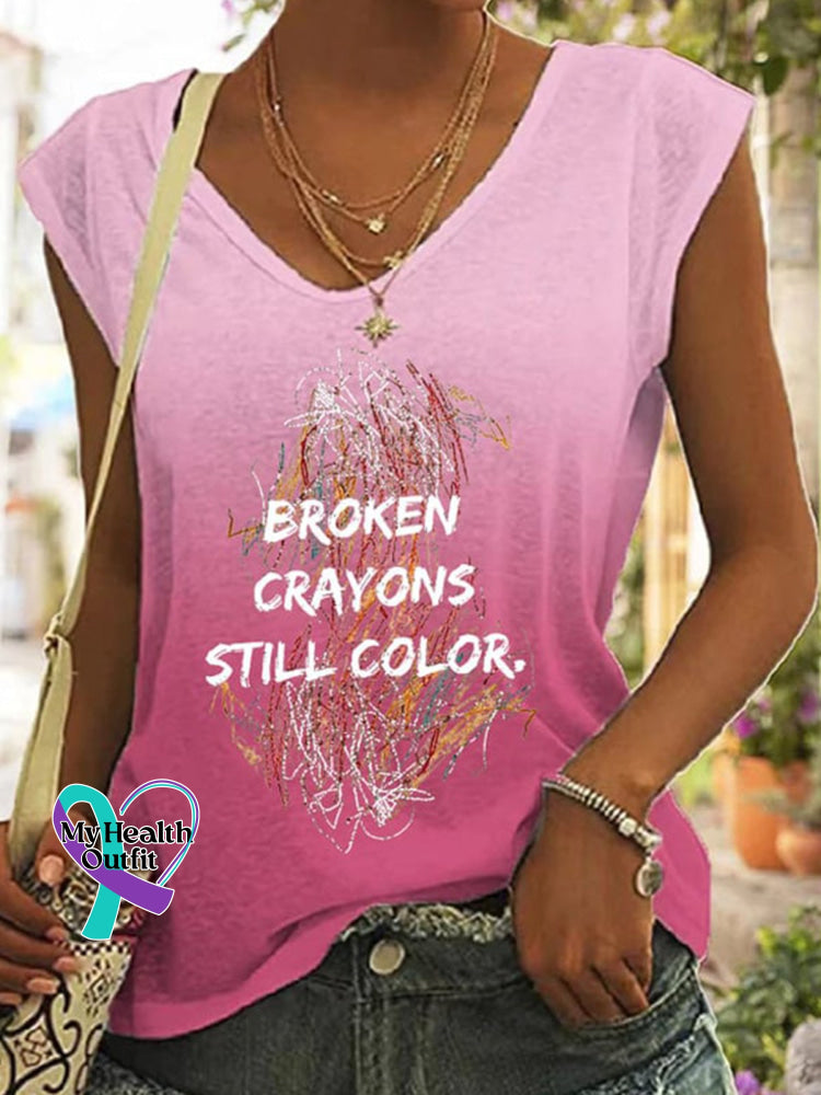 Broken Crayons Still Color Crew Neck Sleeveless Top Pink / S