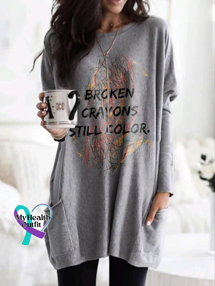 Broken Crayons Still Color Dress With Pockets Print Cloth Grey / S