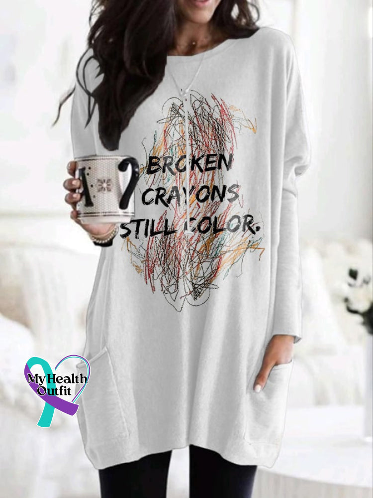 Broken Crayons Still Color Dress With Pockets Print Cloth White / S