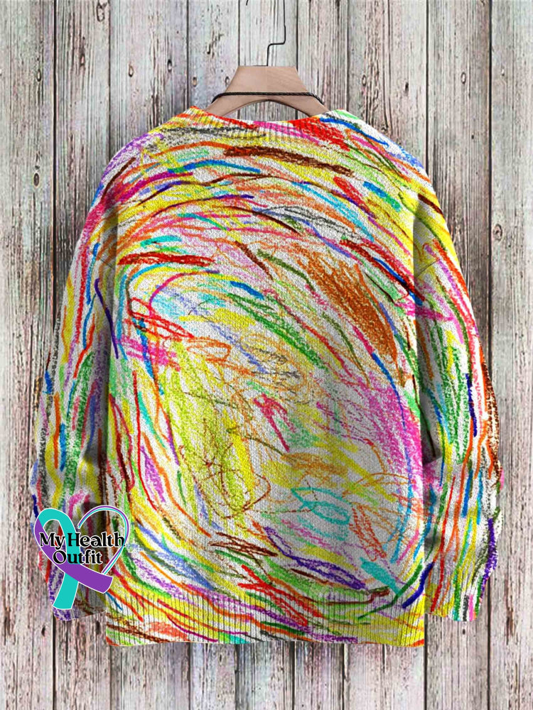 Broken Crayons Still Color Print Casual Knit Pullover Sweater