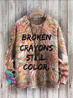 Broken Crayons Still Color Print Casual Knit Pullover Sweater Multicolor / S