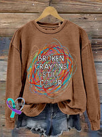 Broken Crayons Still Color Print Casual Sweatshirt Brown / S