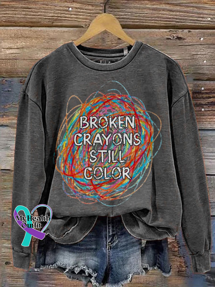 Broken Crayons Still Color Print Casual Sweatshirt Grey / S