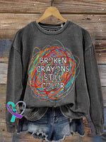 Broken Crayons Still Color Print Casual Sweatshirt Grey / S