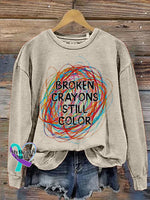 Broken Crayons Still Color Print Casual Sweatshirt Khaki / S