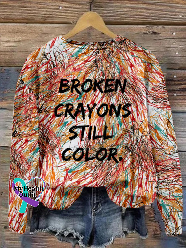 Broken Crayons Still Color Print Casual Sweatshirt Multicolor / S