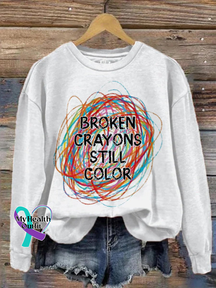 Broken Crayons Still Color Print Casual Sweatshirt White / S