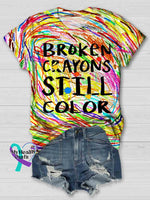 Broken Crayons Still Color Print Casual T-Shirt Multicolor / S