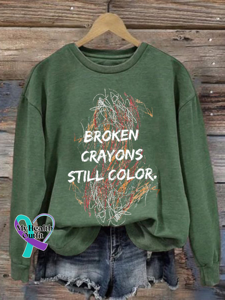 Broken Crayons Still Color Print Sweatshirt Green / S