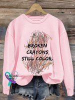 Broken Crayons Still Color Print Sweatshirt Pink / S