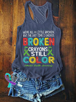Broken Crayons Still Color Printed Casual Tank Top NavyBlue / S
