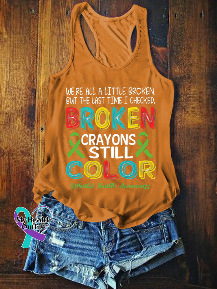 Broken Crayons Still Color Printed Casual Tank Top Orange / S