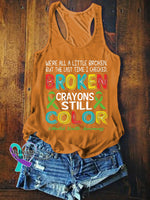 Broken Crayons Still Color Printed Casual Tank Top Orange / S