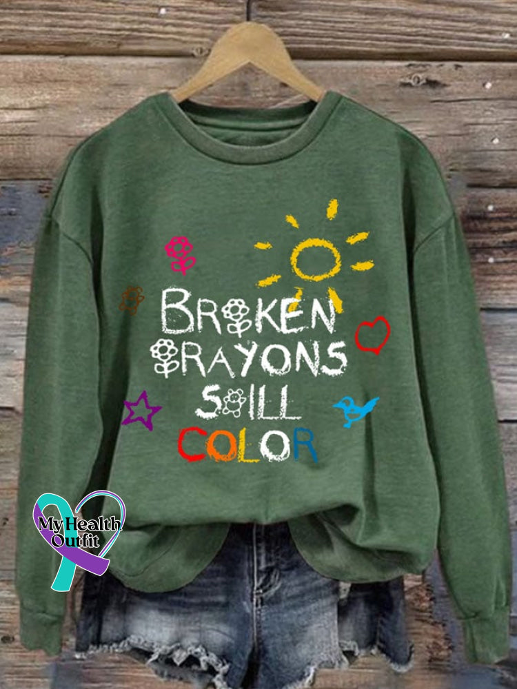 Broken Crayons Still Color Women’s Casual Long-Sleeved Sweater Green / S