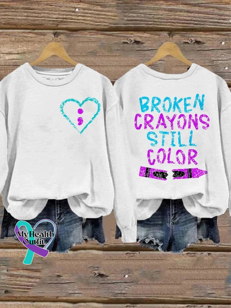 Broken Crayons Still In Color Unisex Printed Long Sleeve Sweatshirt White / S