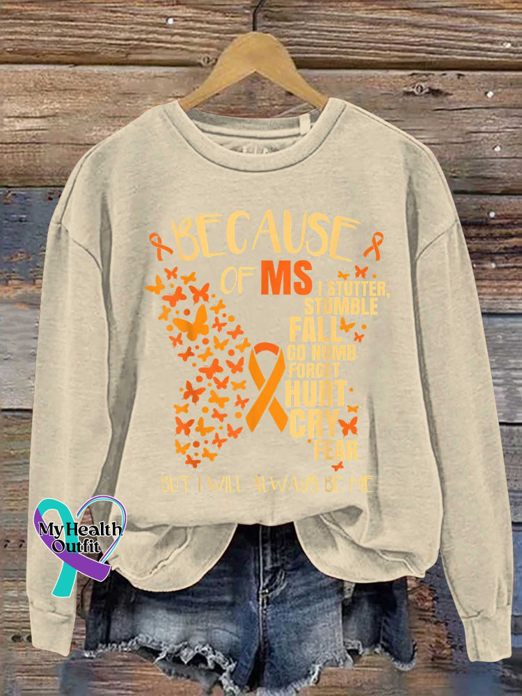 Butterfly Ms Awareness Multiple Sclerosis Warrior Multiple Sclerosis Orange Ribbon Casual Sweatshirt Sand / S