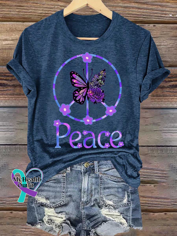 Butterfly Peace Sign Love and Peace T-shirt Blue / S