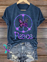 Butterfly Peace Sign Love and Peace T-shirt Blue / S