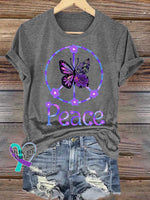 Butterfly Peace Sign Love and Peace T-shirt Grey / S