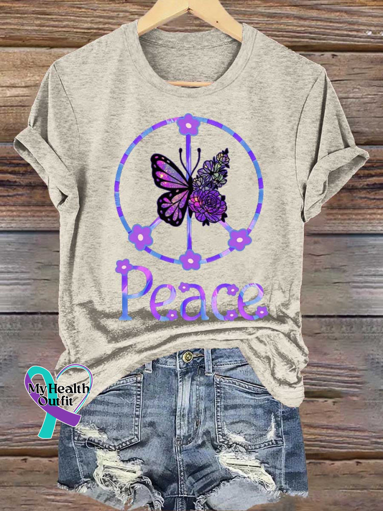 Butterfly Peace Sign Love and Peace T-shirt Sand / S