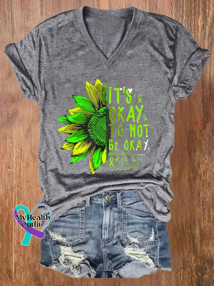 🔥Buy 3 Get 10% Off🔥Women’s It’s Okay To Not Be Print Casual T-Shirt Grey / S