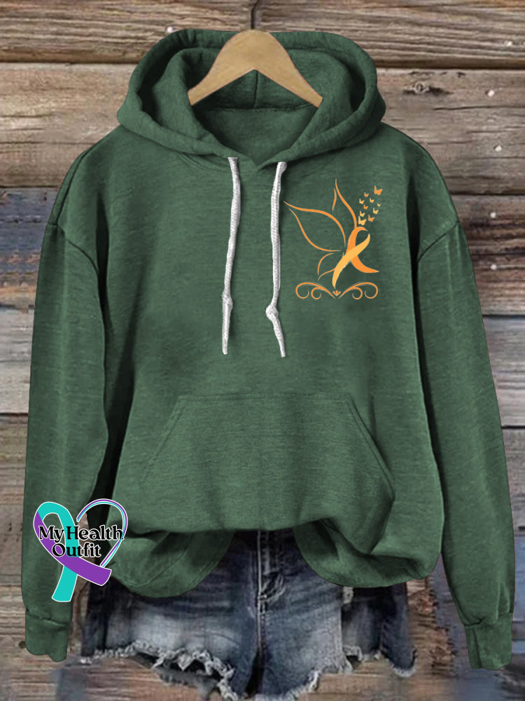 Care Multiple Sclerosis Butterfly Print Casual Hoodie OliveGreen / S