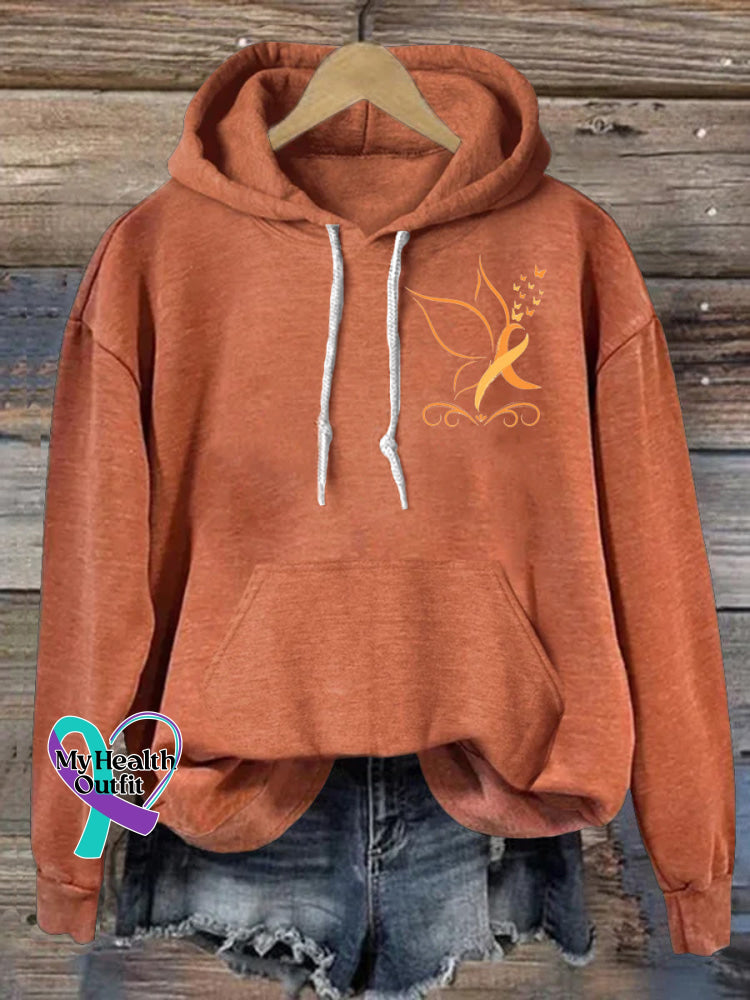 Care Multiple Sclerosis Butterfly Print Casual Hoodie Orange / S