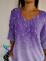 Casual Floral V Neck Three Quarter Sleeve T-shirt /new-trends