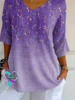 Casual Floral V Neck Three Quarter Sleeve T-shirt /new-trends