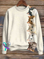 Cat Print Casual Sweatshirt Multicolor / S
