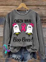 CHECK YOUR Boo Bees! Breast Cancer Awareness Print Casual Sweatshirt Grey / S