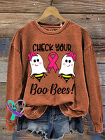 CHECK YOUR Boo Bees! Breast Cancer Awareness Print Casual Sweatshirt Orange / S