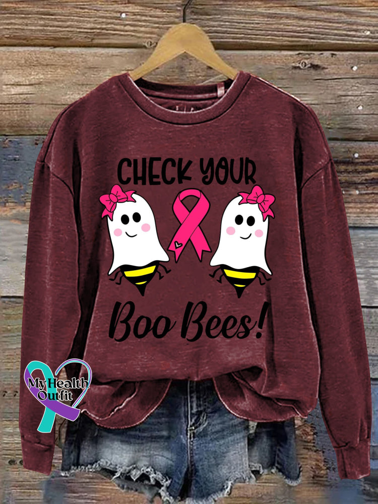 CHECK YOUR Boo Bees! Breast Cancer Awareness Print Casual Sweatshirt Red / S