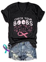 Check Your Boobs Breast Cancer Awareness Art Casual T-Shirt Black / S
