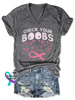 Check Your Boobs Breast Cancer Awareness Art Casual T-Shirt Grey / S