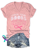 Check Your Boobs Breast Cancer Awareness Art Casual T-Shirt Pink / S